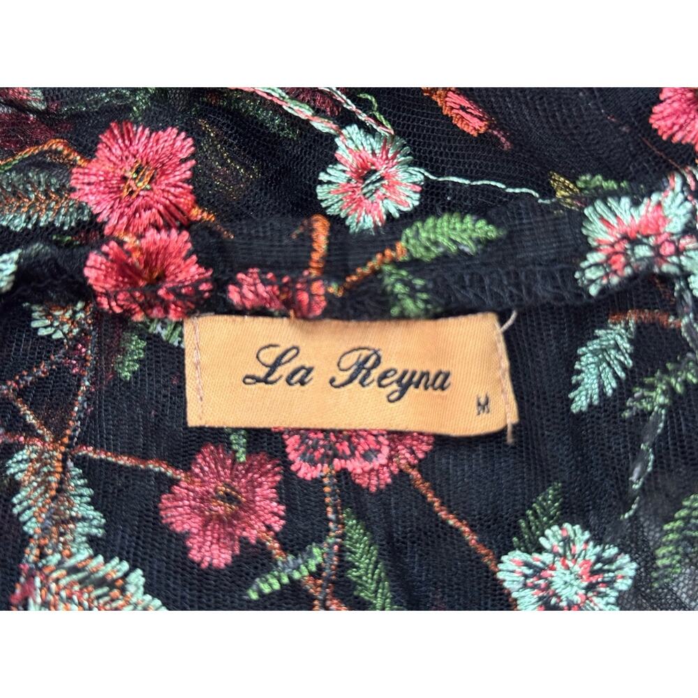 Sheer Black Floral Embroidered Mesh Maxi Dress Cover Up Fairy Grunge Size M - Picture 9 of 9